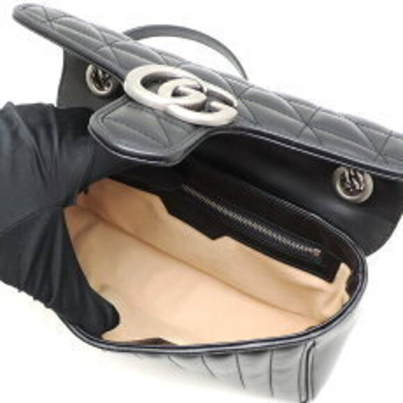 Gucci GG Marmont Chain Shoulder Bag Leather Black - Picture 6 of 9